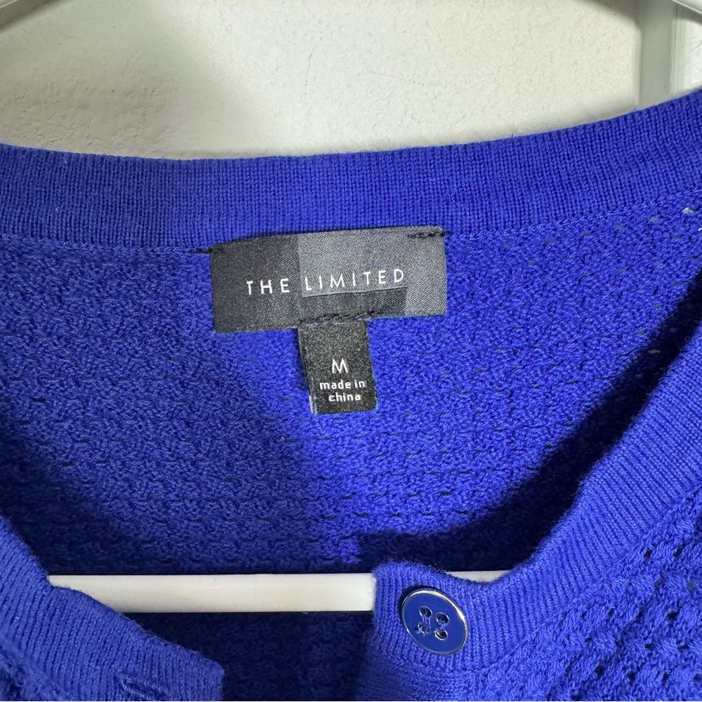 The Limited Cardigan Size Medium Royal Blue Purple Open Knit 3/4 Sleeves Sweater - Picture 6 of 8